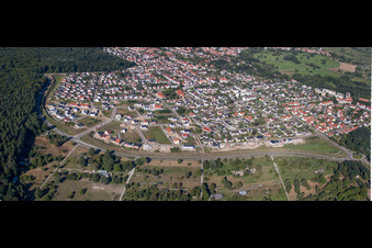 Panorama Perspektive Baustellen zum Neubau- Wohngebiet einer Einfamilienhaus- Siedlung West in Jockgrim im Bundesland Rheinland-Pfalz, Deutschland