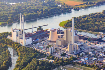 Rheinhafen-Dampfkraftwerk Karlsruhe der EnBW Energie Baden-Württemberg AG im Ortsteil Daxlanden, Deutschland aus der Luft