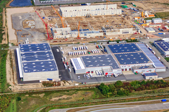Baustelle für MEG Wörth am Rhein GmbH im Industriegebiet Oberwald im Bundesland Rheinland-Pfalz, Deutschland vom Flugzeug aus