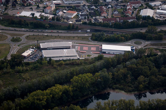 Schrägluftbild von Maximiliansau, Maximilianscenter 2 in Wörth am Rhein im Bundesland Rheinland-Pfalz, Deutschland