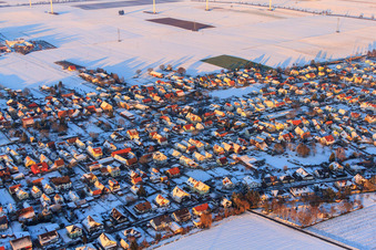 Eichstraße im Winter bei Schnee in Minfeld im Bundesland Rheinland-Pfalz, Deutschland