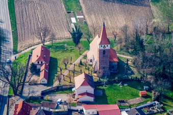 Luftaufnahme von Protestantische Kirche in Minfeld im Bundesland Rheinland-Pfalz, Deutschland