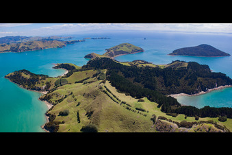 Whanganui Island im Bundesland Waikato, Neuseeland von oben gesehen