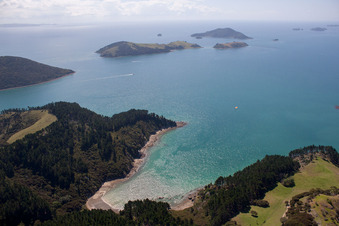 Whanganui Island im Bundesland Waikato, Neuseeland aus der Vogelperspektive