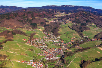 Luftbild von Badischer Weinort von Südwesten im Ortsteil Büchelbach in Sasbachwalden im Bundesland Baden-Württemberg, Deutschland
