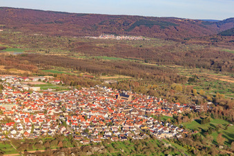 Stadtansicht aus Westen in Muggensturm im Bundesland Baden-Württemberg, Deutschland
