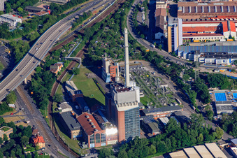 Heizkraftwerk West/Städtisches Elektrizitätswerk und Umspannwerk Karlsruhe West im Ortsteil Mühlburg im Bundesland Baden-Württemberg, Deutschland