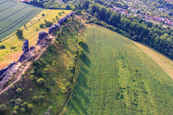 Goethestein an den Gegensteine der Teufelsmauer (Köingstein) im Ortsteil Weddersleben in Thale im Bundesland Sachsen-Anhalt, Deutschland von oben
