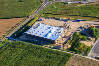Schrägluftbild von Neubau der TRANSAC Intern. Speditionsgesellschaft mbH in Rülzheim im Bundesland Rheinland-Pfalz, Deutschland