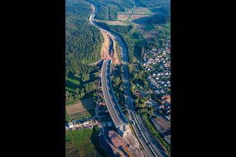 Luftbild von Mutschelbach, Baustelle A8 im Ortsteil Nöttingen in Remchingen im Bundesland Baden-Württemberg, Deutschland