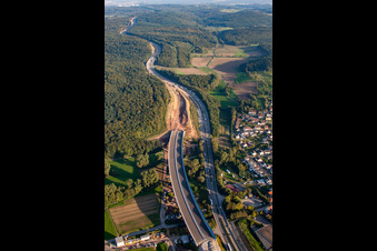 Luftaufnahme von Mutschelbach, Baustelle A8 im Ortsteil Nöttingen in Remchingen im Bundesland Baden-Württemberg, Deutschland