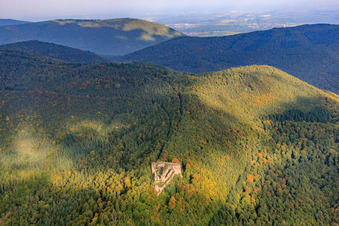 Burgruine Neuscharfeneck in Flemlingen im Bundesland Rheinland-Pfalz, Deutschland vom Flugzeug aus