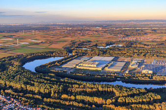 Mercedes-Benz Global Logistics Center auf der Insel Grün in Germersheim im Bundesland Rheinland-Pfalz, Deutschland aus der Vogelperspektive