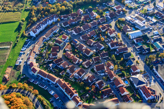 Luftaufnahme von Helmut-Braun-Ring und August-Franck-Straße in Rülzheim im Bundesland Rheinland-Pfalz, Deutschland