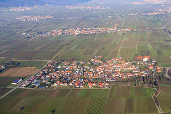 Dorfansicht im Winter aus Süden in Walsheim im Bundesland Rheinland-Pfalz, Deutschland