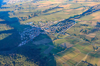 Winzerort im Winter aus Südwesten in Oberotterbach im Bundesland Rheinland-Pfalz, Deutschland