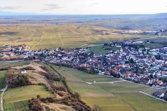 Luftaufnahme von Ortsansicht im Winter aus Norden in Ilbesheim bei Landau im Bundesland Rheinland-Pfalz, Deutschland