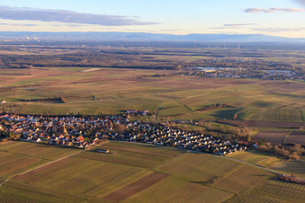 Dorfansicht im Winter aus Nordwesten in Insheim im Bundesland Rheinland-Pfalz, Deutschland vom Flugzeug aus