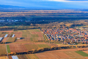 Stadtansicht aus Südwesten im Winter in Offenbach an der Queich im Bundesland Rheinland-Pfalz, Deutschland von oben