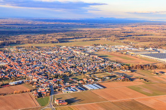 Stadtansicht aus Süden im Winter in Offenbach an der Queich im Bundesland Rheinland-Pfalz, Deutschland aus der Luft