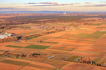 Dorfansicht am Abend aus Südwesten in Ottersheim bei Landau im Bundesland Rheinland-Pfalz, Deutschland