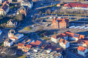 Luftbild von Sackbahnhof am Keisverkehr Weinstraße / Kappeller Straße in Bad Bergzabern im Bundesland Rheinland-Pfalz, Deutschland