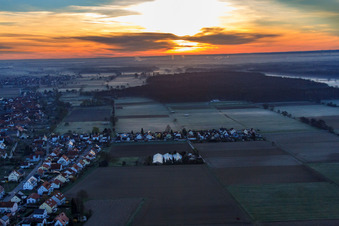 Wattstraße bei Sonnenaufgang in Freckenfeld im Bundesland Rheinland-Pfalz, Deutschland
