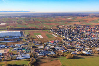 Luftbild von Gewerbegebiet Im Schlagengarten in Offenbach an der Queich im Bundesland Rheinland-Pfalz, Deutschland