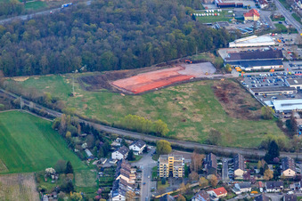 Luftaufnahme von Baustelle EDEKA Neubau in der Lauterburger Straße in Kandel im Bundesland Rheinland-Pfalz, Deutschland