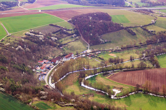 Luftaufnahme von Maria im Stein an der fränkischen Saale in Hollstadt im Bundesland Bayern, Deutschland