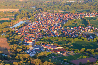 Schrägluftbild von Dorfansicht vom Epple bis zum Rhein aus Westen in Neuburg am Rhein im Bundesland Rheinland-Pfalz, Deutschland