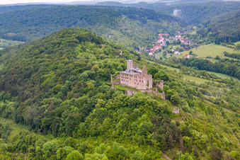 Luftbild von Burg Trimburg im Ortsteil Trimberg in Elfershausen im Bundesland Bayern, Deutschland