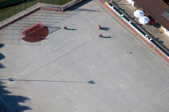 MSC Taifun, Radballfeld im Ortsteil Mörsch in Rheinstetten im Bundesland Baden-Württemberg, Deutschland aus der Luft