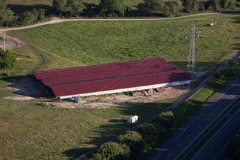 Haras de la Née in Neewiller-près-Lauterbourg im Bundesland Bas-Rhin, Frankreich von der Drohne aus gesehen