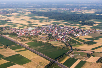 Luftbild von Dorf - Ansicht am Rande von landwirtschaftlichen Feldern und Nutzflächen in Kürzell in Meißenheim im Bundesland Baden-Württemberg, Deutschland