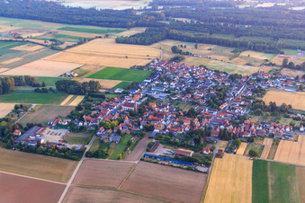 Schrägluftbild von Dorfansicht aus Süden in Knittelsheim im Bundesland Rheinland-Pfalz, Deutschland
