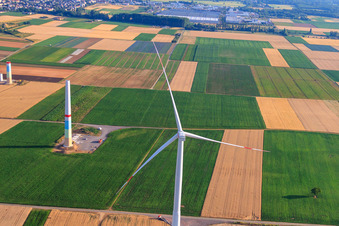 Windparkbaustellen in Offenbach an der Queich im Bundesland Rheinland-Pfalz, Deutschland vom Flugzeug aus