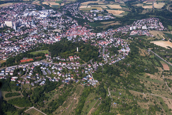 Schrägluftbild von Engelbergturm, Engelbergwiese in Leonberg im Bundesland Baden-Württemberg, Deutschland