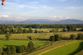 Luftbild von Ballonstart bei Legelshurst in Willstätt im Bundesland Baden-Württemberg, Deutschland