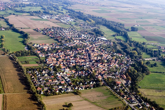 Luftbild von Billigheim von Westen in Billigheim-Ingenheim im Bundesland Rheinland-Pfalz, Deutschland