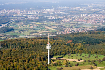 Luftbild von Fernemldeturm im Ortsteil Grünwettersbach in Karlsruhe im Bundesland Baden-Württemberg, Deutschland