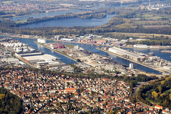 Karlsruhe Daxlanden und Hafen von Südosten im Bundesland Baden-Württemberg, Deutschland