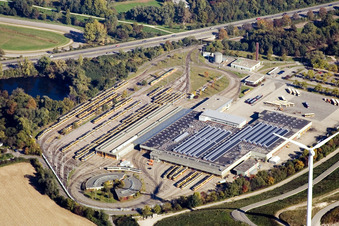 Strassenbahndepot Betriebshof West der KVV Verkehrsbetriebe Karlsruhe am Rheinhafen im Ortsteil Knielingen im Bundesland Baden-Württemberg, Deutschland