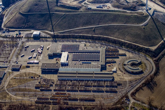 Strassenbahndepot Betriebshof West der KVV im Ortsteil Knielingen in Karlsruhe im Bundesland Baden-Württemberg, Deutschland