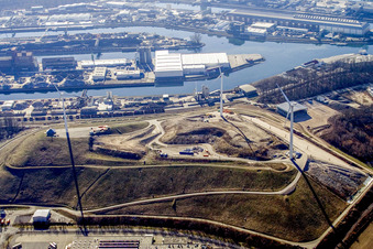 Kraftwerksanlagen des Kohlekraftwerkes der EnBW Energie Baden-Württemberg AG, Rheinhafen-Dampfkraftwerk Karlsruhe im Ortsteil Daxlanden in Karlsruhe, Deutschland von oben