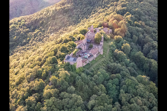 Burgruine Madenburg in Eschbach im Bundesland Rheinland-Pfalz, Deutschland vom Flugzeug aus