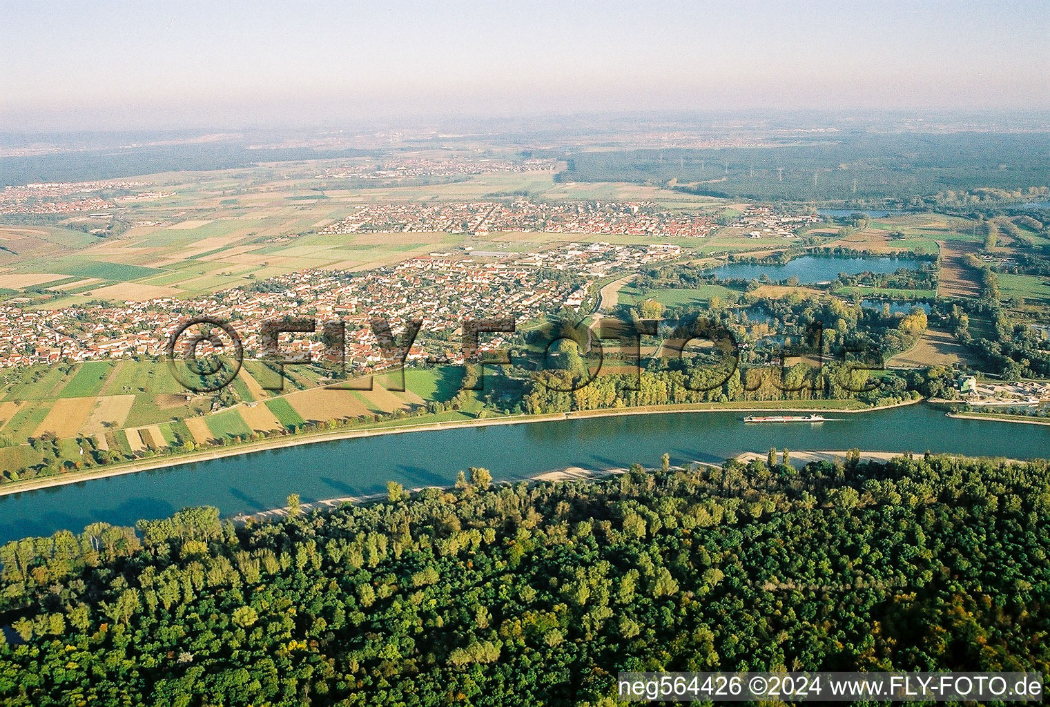 Rhein gegenüber Speyer in Altlußheim im Bundesland Baden-Württemberg, Deutschland