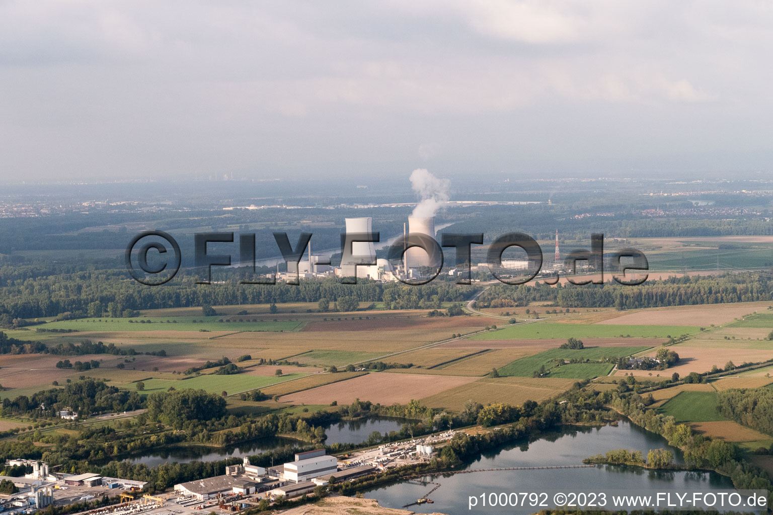 Luftbild von Philippsburg, AKW von Süden im Bundesland Baden-Württemberg, Deutschland