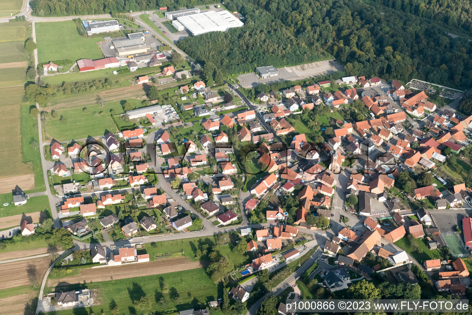 Schaffhouse-près-Seltz im Bundesland Bas-Rhin, Frankreich aus der Luft betrachtet