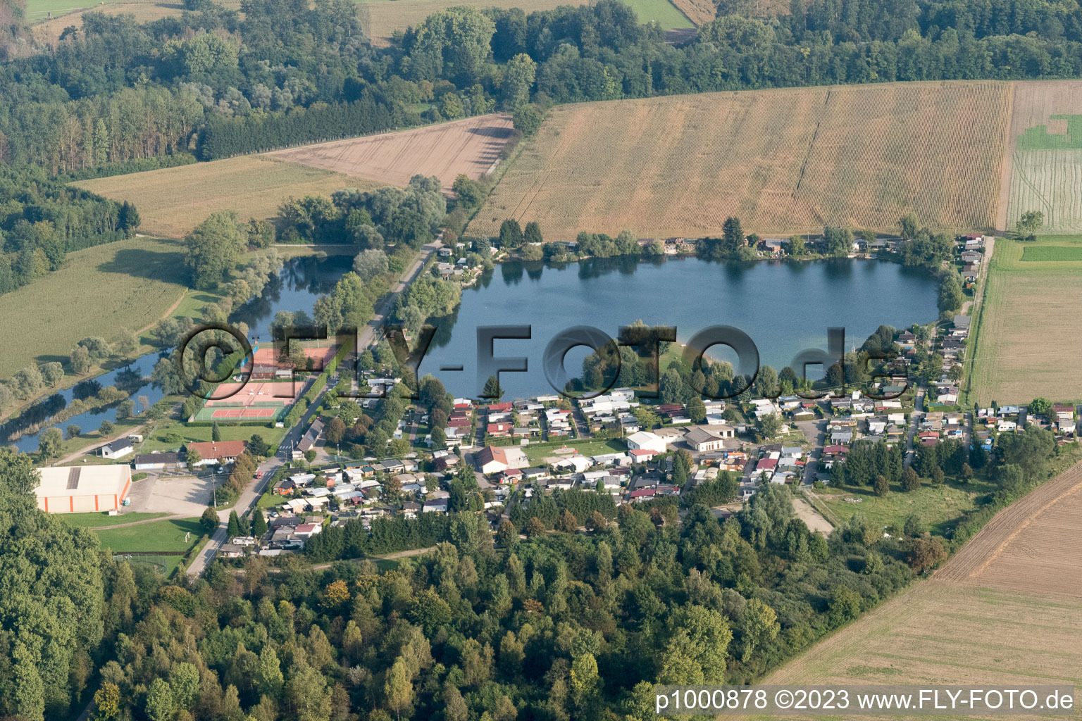 Luftbild von Beinheim, Camping im Bundesland Bas-Rhin, Frankreich